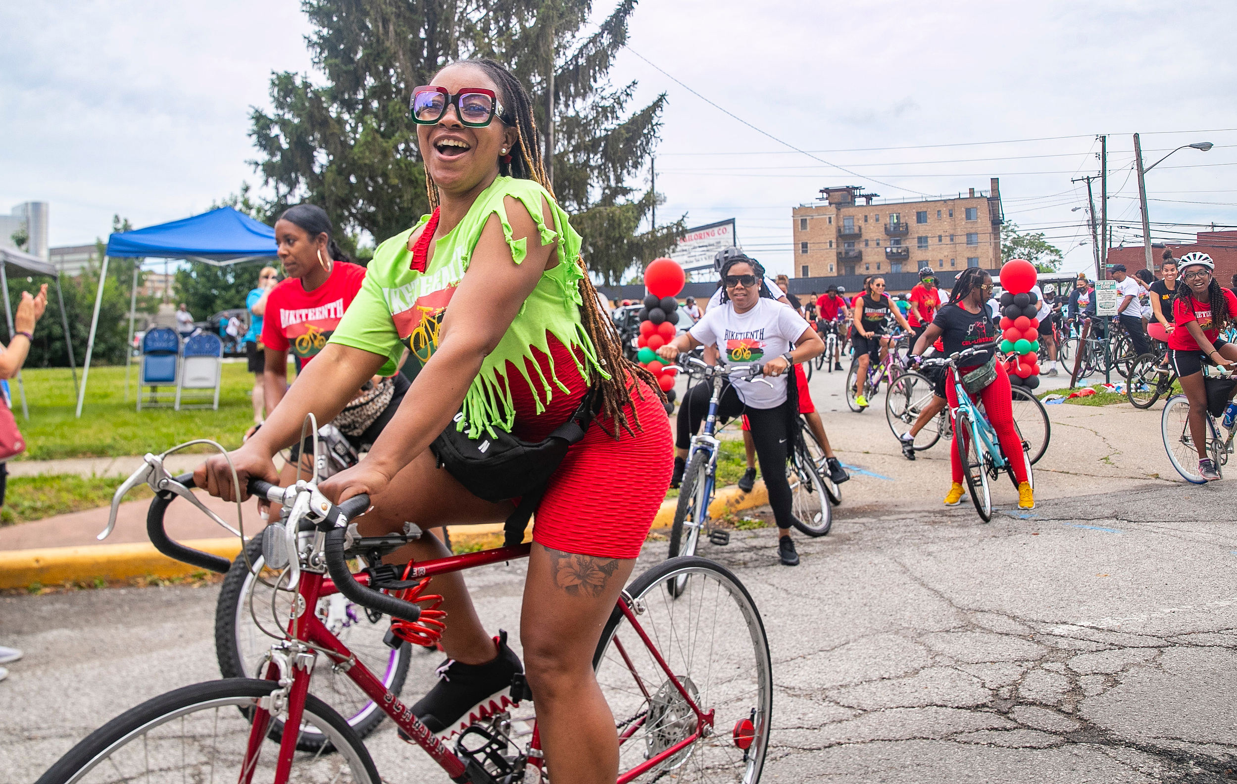 Bicyclists take to the road for a bike ride for Juneteenth on Saturday, June 19, 2021, in Indianapolis.